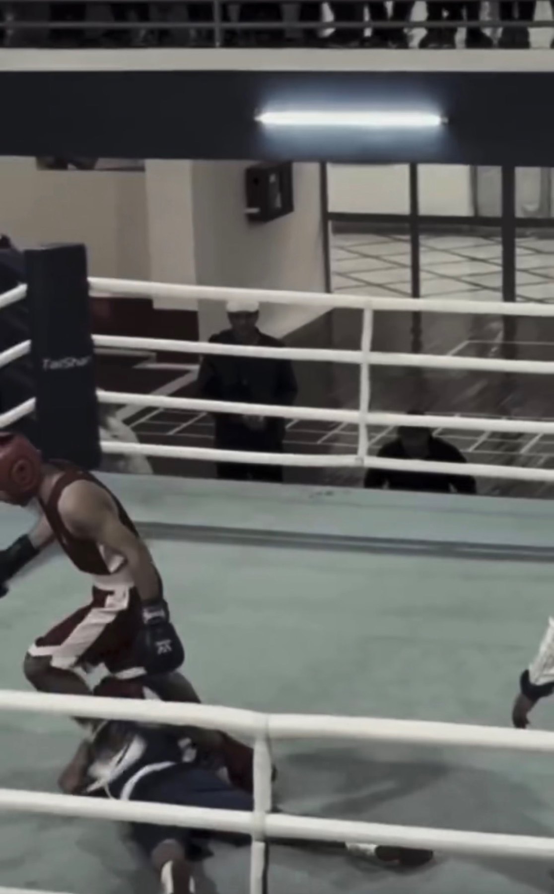 Amateur boxing action in the ring